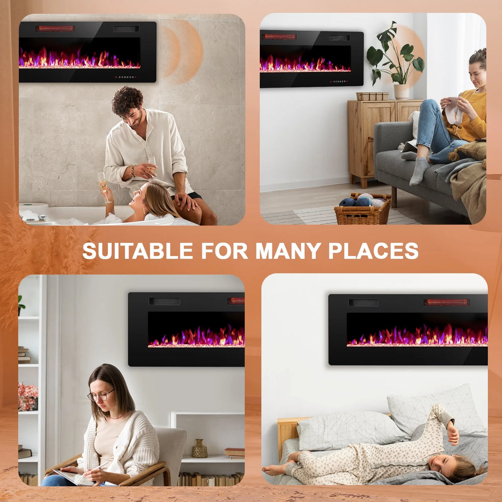 KISSAIR 60�� Indoor Electric Fireplace Ultra Thin Fireplace, Wall Mounted Recessed Fireplace with Multiple Colors