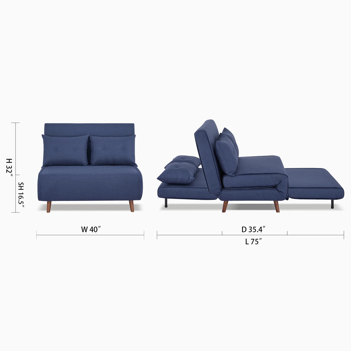 A&D Home Haru 40" Convertible Futon Chair, Linen Beige