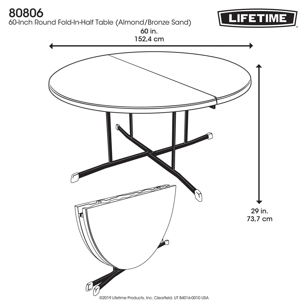 Lifetime Commercial Fold-in-Half 60 in Indoor/Outdoor Folding Round Table White Granite 1 Piece 1 Count