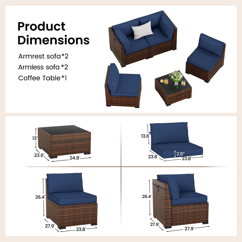 ELPOSUN 7 Pieces Patio Furniture Set, Outdoor Furniture Sectional Rattan Sofa for Backyard Garden Dark Grey