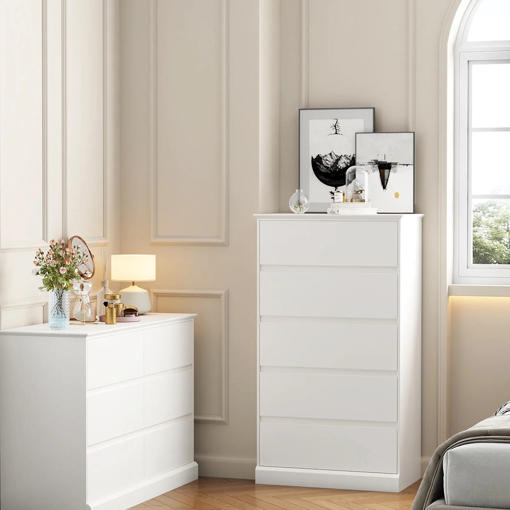 2 PCS  Dresser for Bedroom, 5 Drawer Dresser Black Chest of Drawers for Living Room Dressing Room Entryway -2PCS