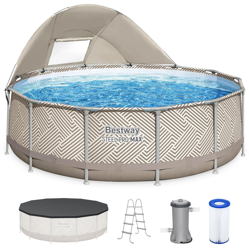 Open Box Bestway Steel Pro MAX 13' x 42" Pool Set with Canopy & Ladder
