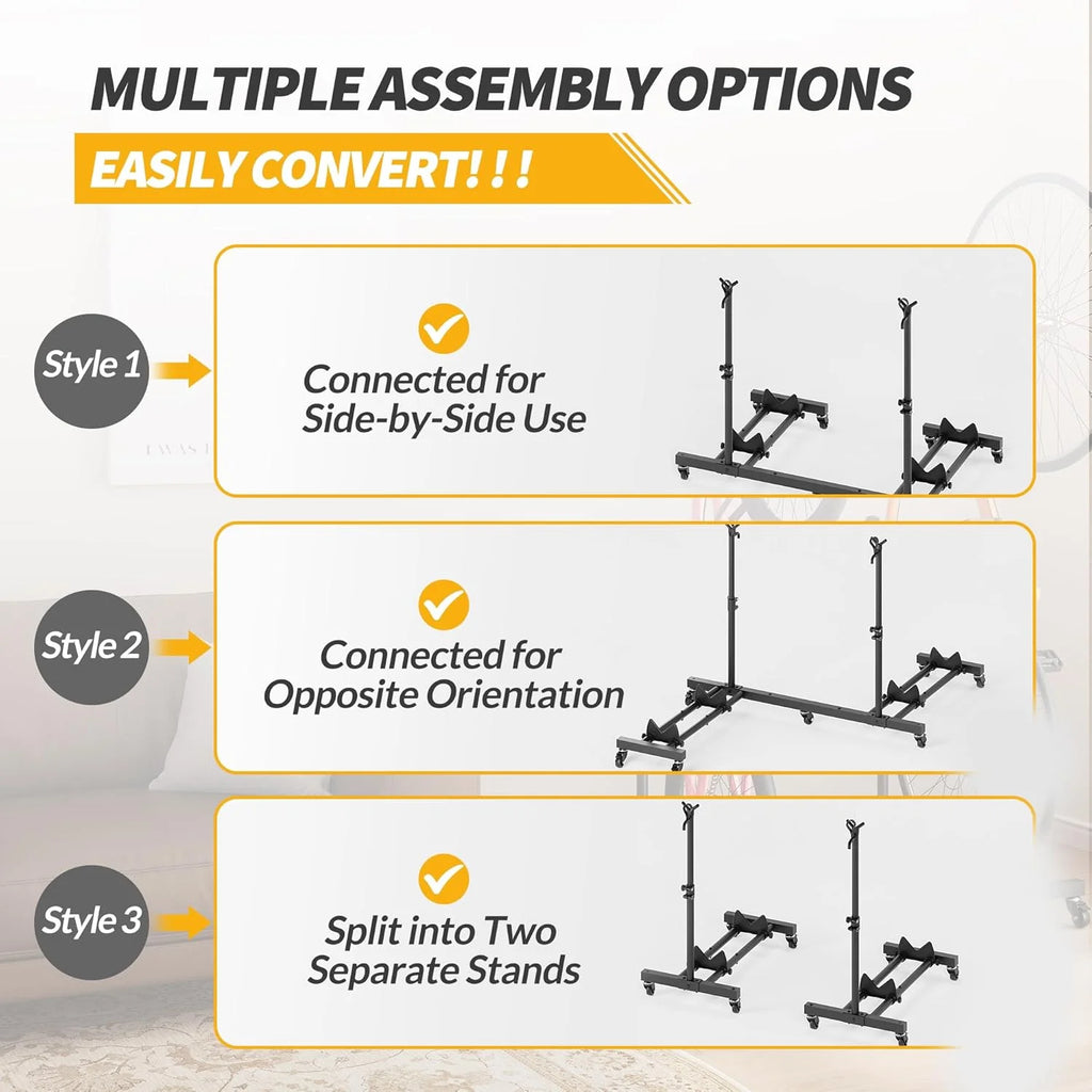Vertical Bike Stands (2 Pack)��Standing Bike Rack for Garage Floor��Upright Bicycle Floor Stand Indoor Bike Holder with Adjustable Height for Garage & Apartment - for Wheels Sizes up to 29��
