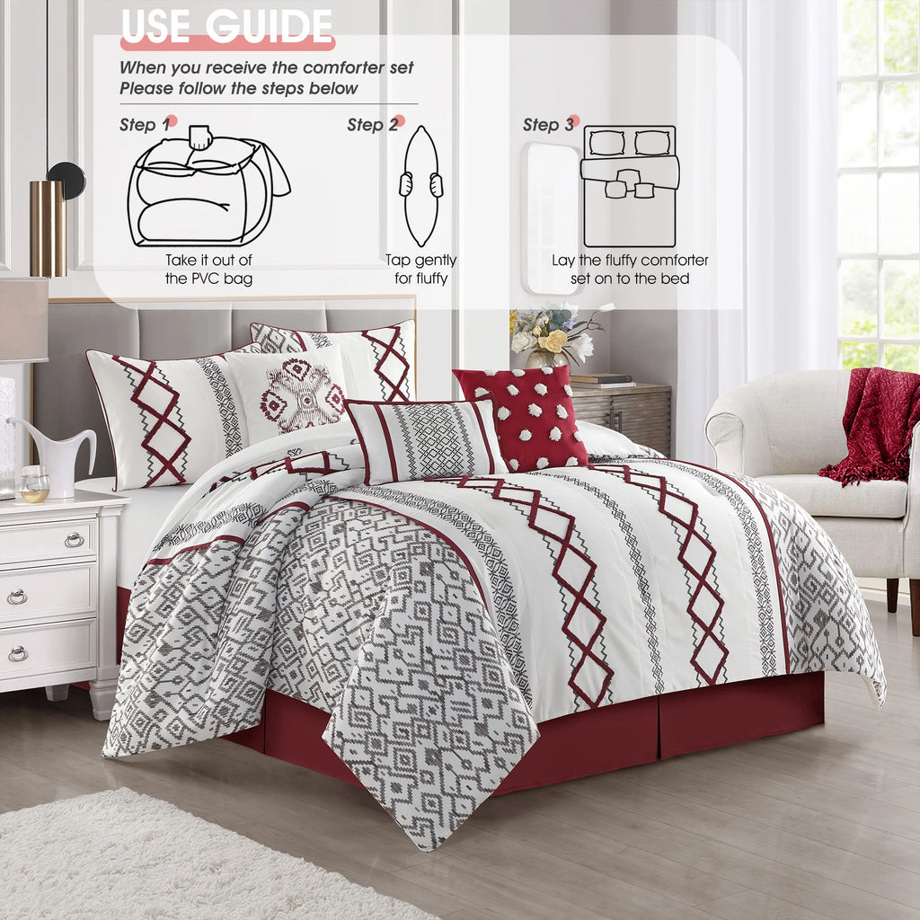 Lanco Luxury 7 Piece Cozy Boho Comforter Set Queen Beige Embroidered Girls Bedding, Premium Microfiber, All Season Home Décor