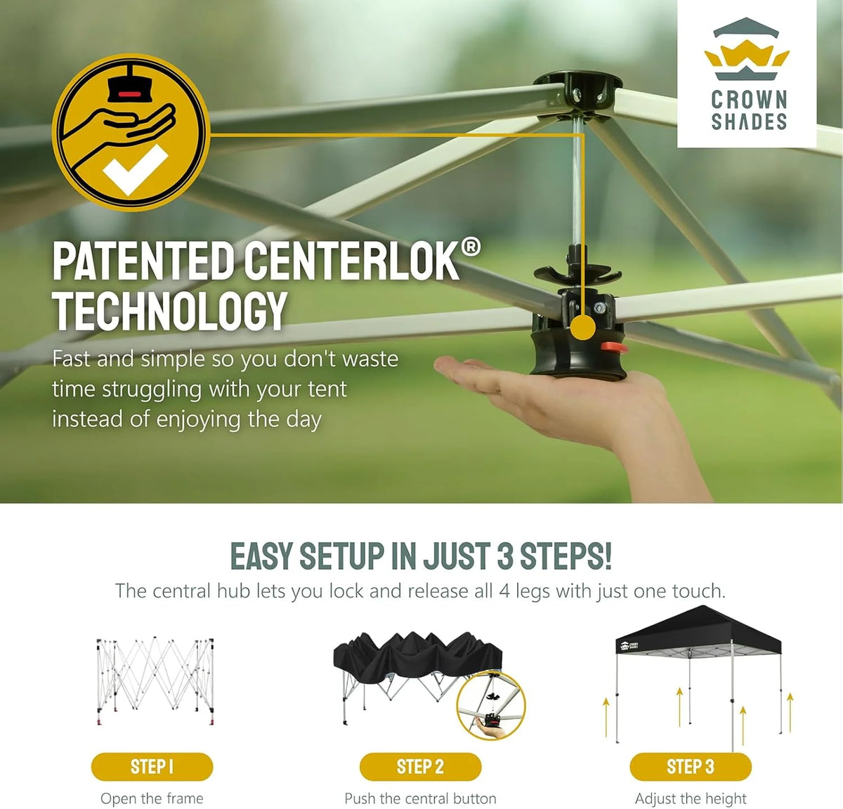 CROWN SHADES 8x8 Pop Up Canopy with One Push Setup Easy Outdoor Sun Shade for Events Parties Camping Forest Green