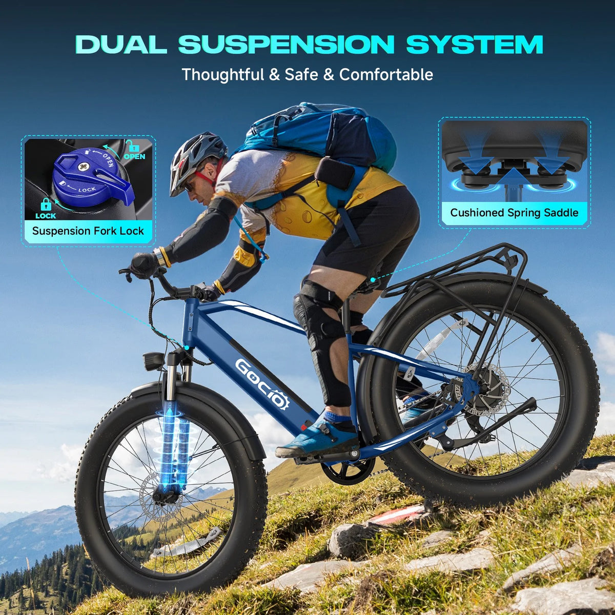 Gocio Electric Bike, 26"x4.0" Fat Tire E-Mountain Bike, Peak 1000W Motor, 28MPH 48V 15Ah Battery Removable Ebike for off Road, Sand, UL2849