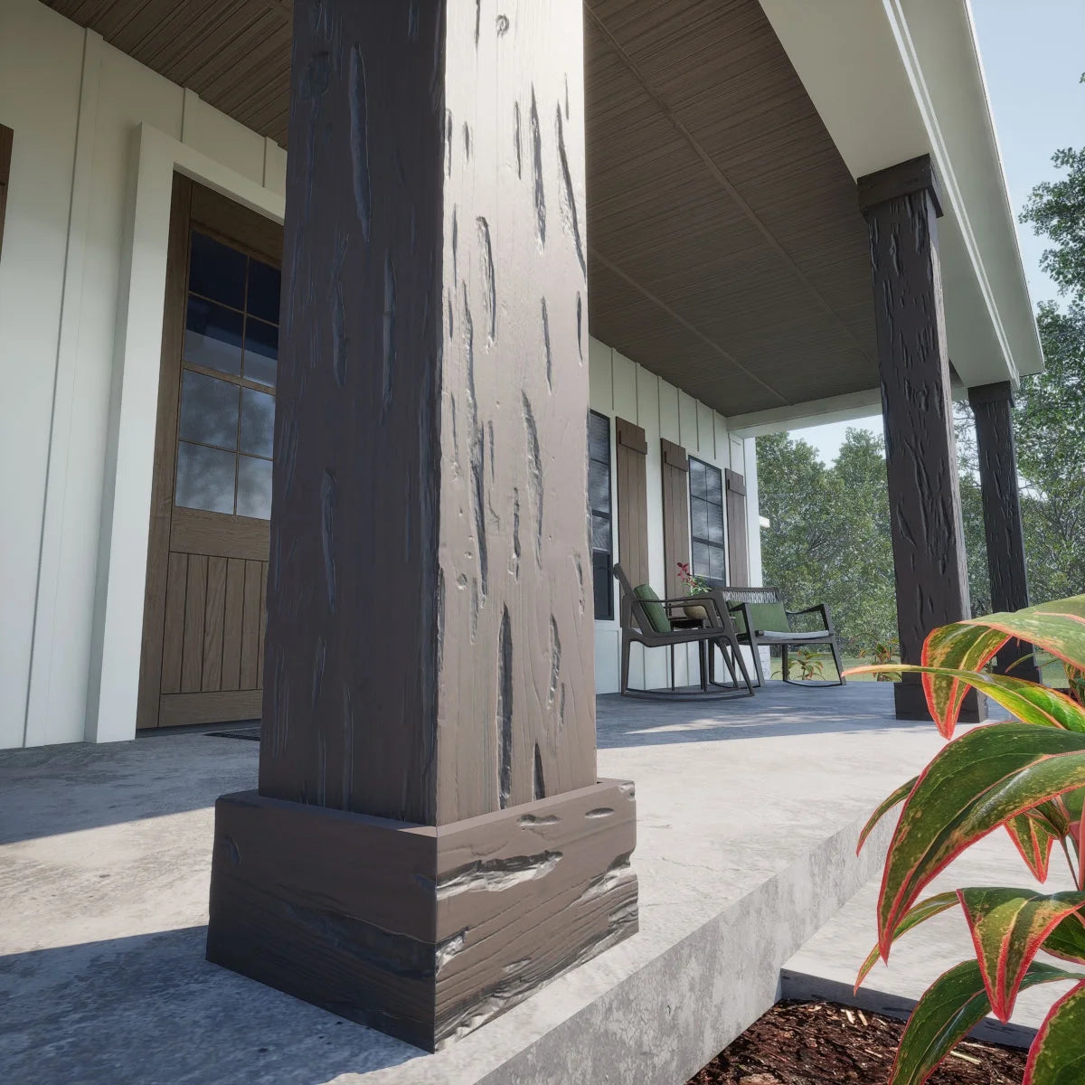 Ekena Millwork 18"W x 5'H Hand Hewn Endurathane Faux Wood Non-Tapered Square Column Wrap with Standard Capital & Base