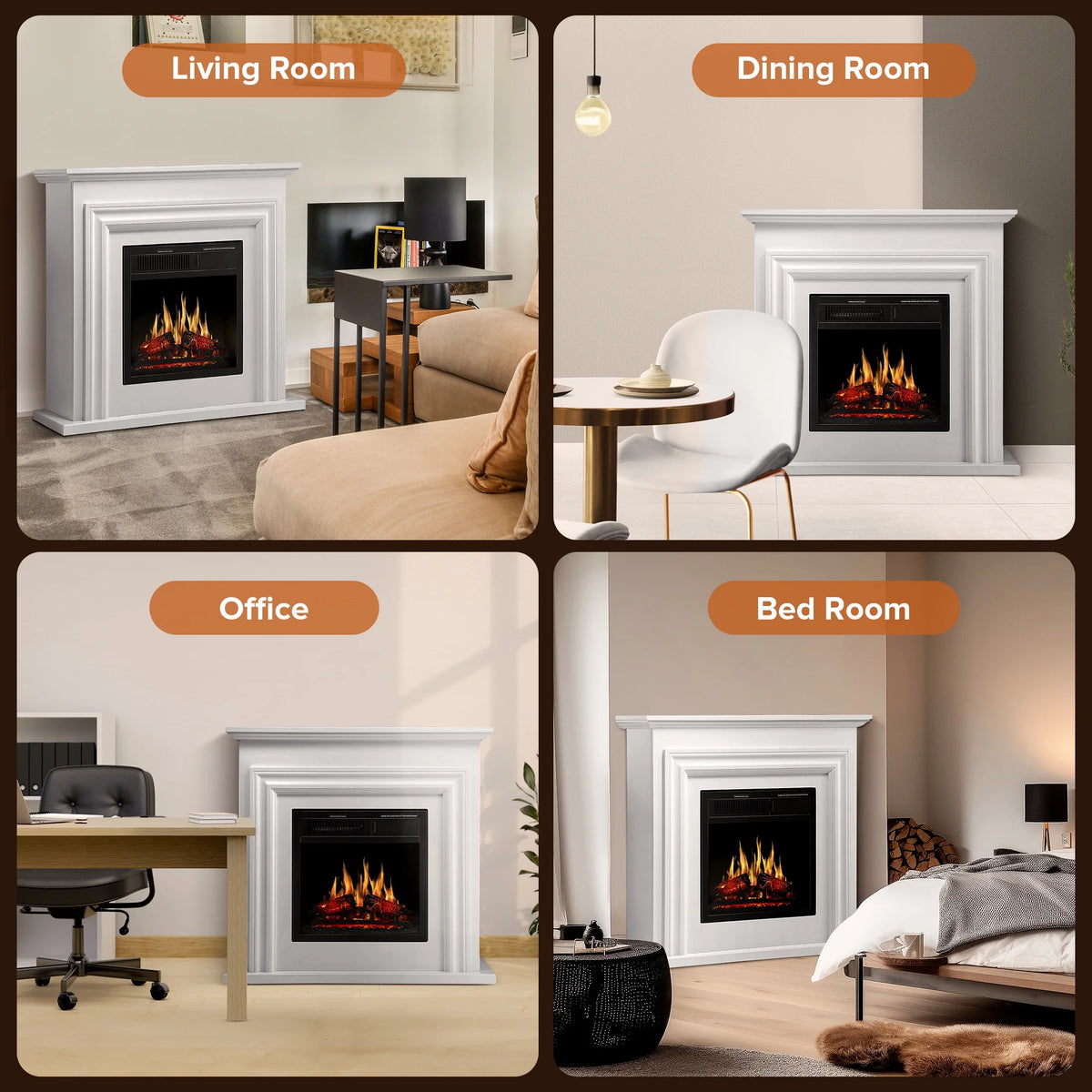 Electactic Electric Fireplace, Free Standing Fireplace, with Remote Control, Adjustable LED Flame, 750W/1500W -��White��