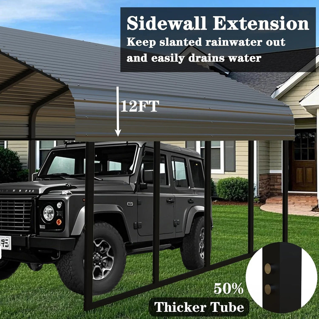10x20 ft Portable Garage Heavy-Duty Metal Carport Canopy Kit，All-Weather Shelter with Reinforced Galvanized Steel Frame，for RV, Truck, Boat & 1 Cars Storage，Multi-Use Party Tent