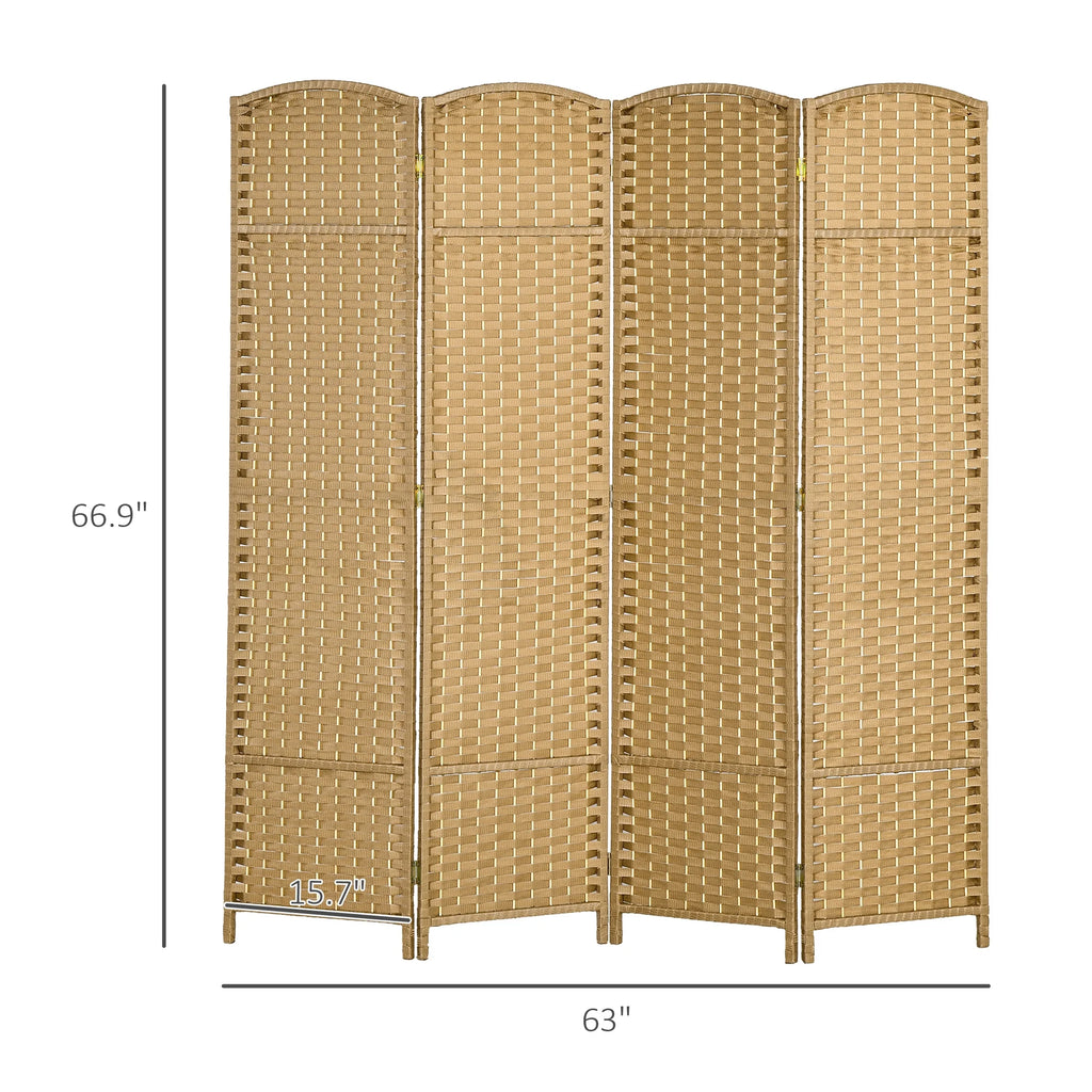 HOMCOM 4 Panel Room Divider Freestanding Folding Privacy Screen Nature Wood