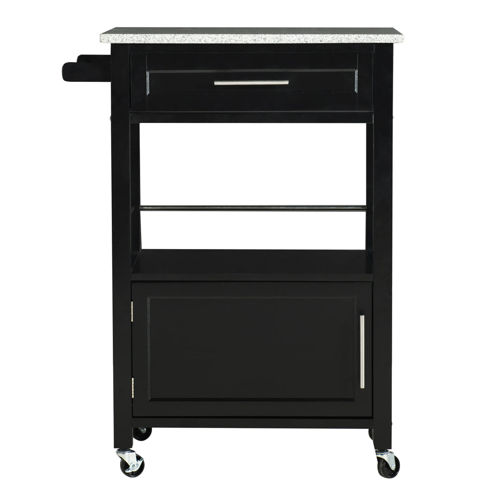Linon Monett 2-Tier Mobile Serving Cart with Gray Granite Top, 27.75" Length, White
