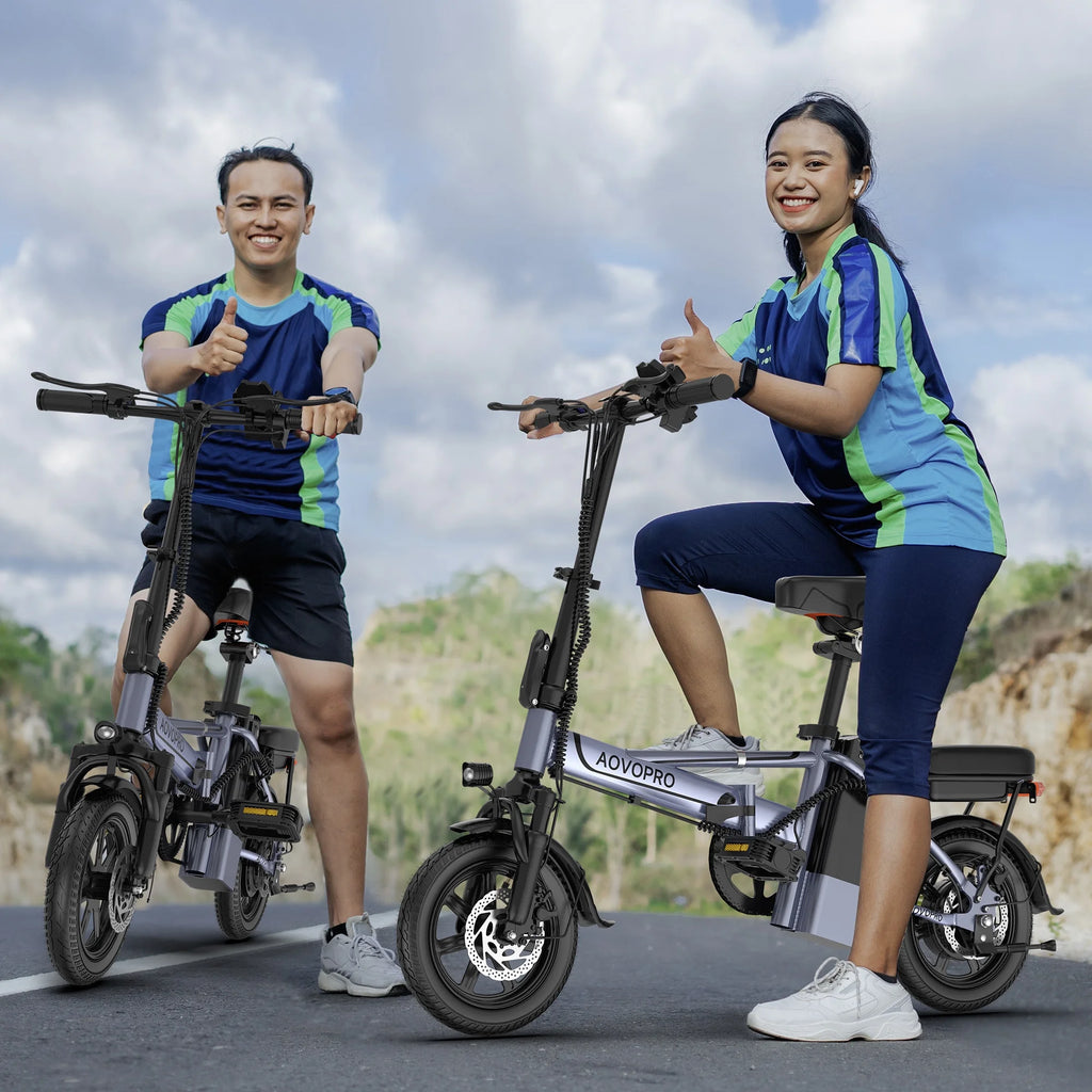 AOVOPRO EB60 Electric Bike 500W 48V, 14' Mini Ebike for City Commuter, Folding Electric Bicycle for Adult with Two Seats UL2849