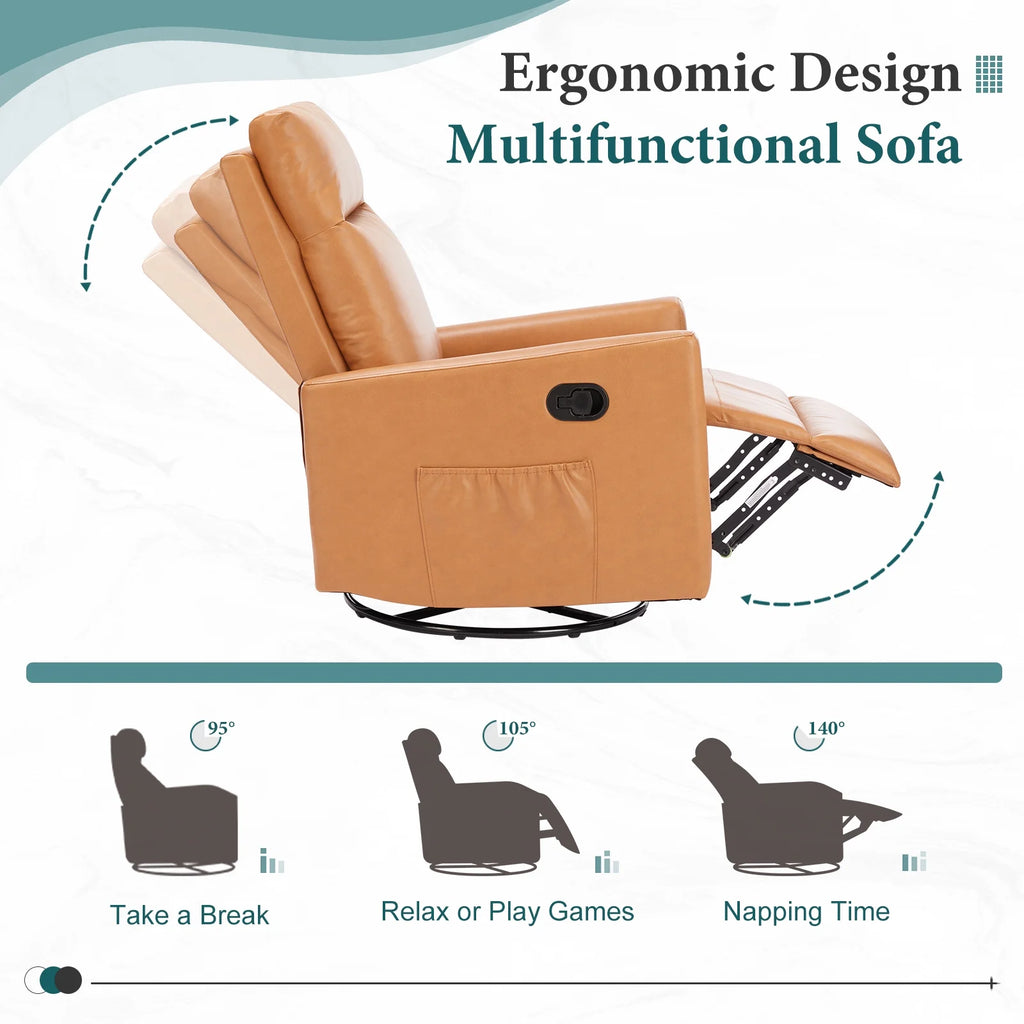 Recliner Message Chair with Footrest, Swivel Rocking Glider, High Back Upholstered Deep Seat for Living Room, Grey