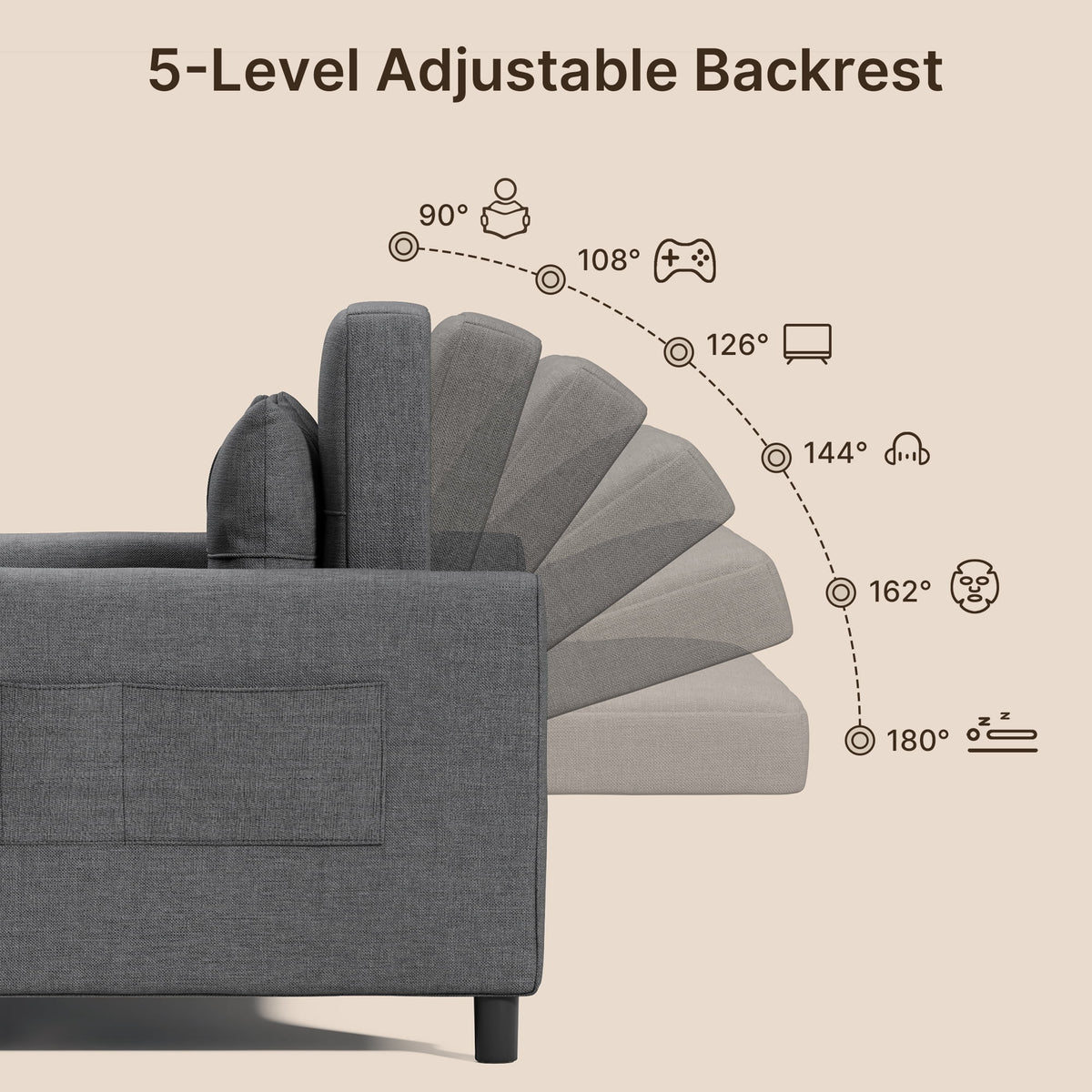 Sofa Bed, Lofka 3-in-1 Convertible Sleeper Sofa with Storage, Adjustable Backrest & Pull Out Function - Sleeper Chair for Small Space, Apartment, Dark Grey