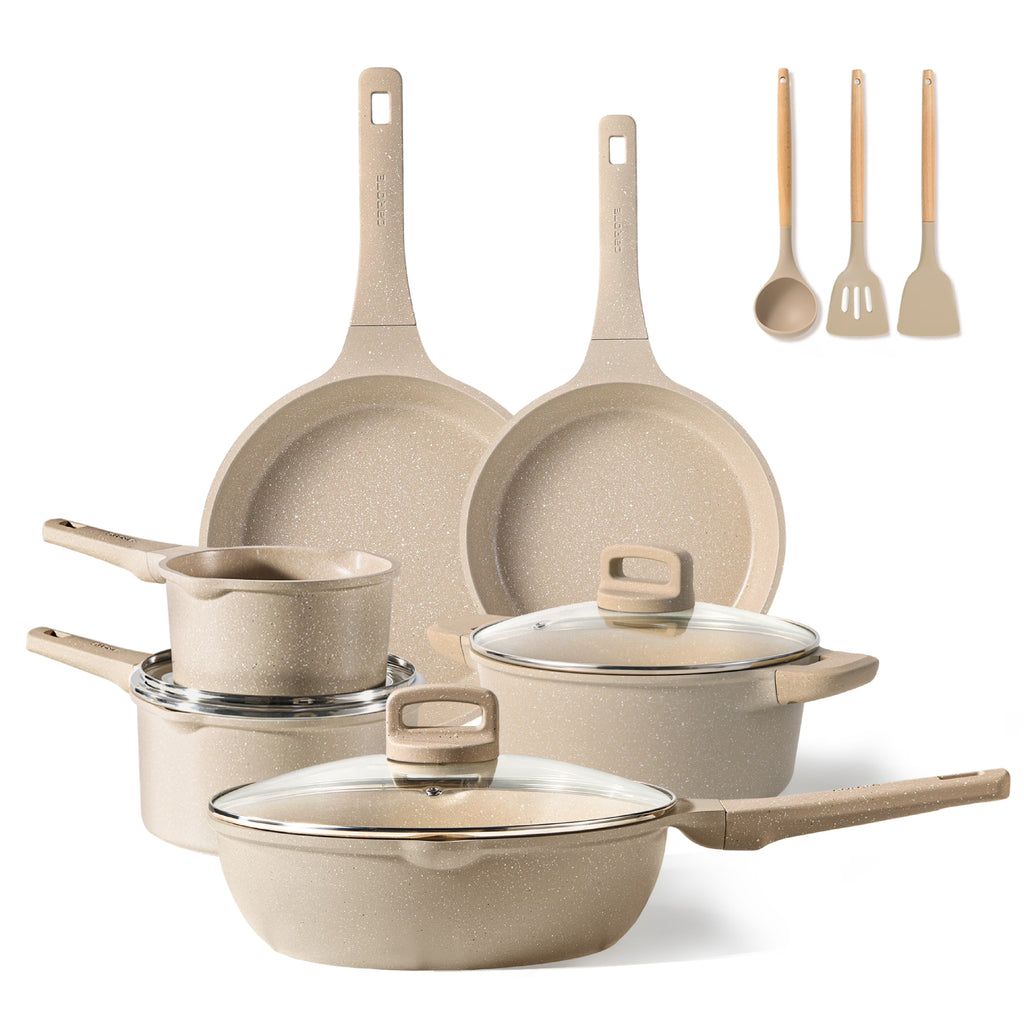 Carote 13 Pcs Nonstick Cookware Sets, Non Stick Pots and Pans Set, Induction Cookware, Taupe