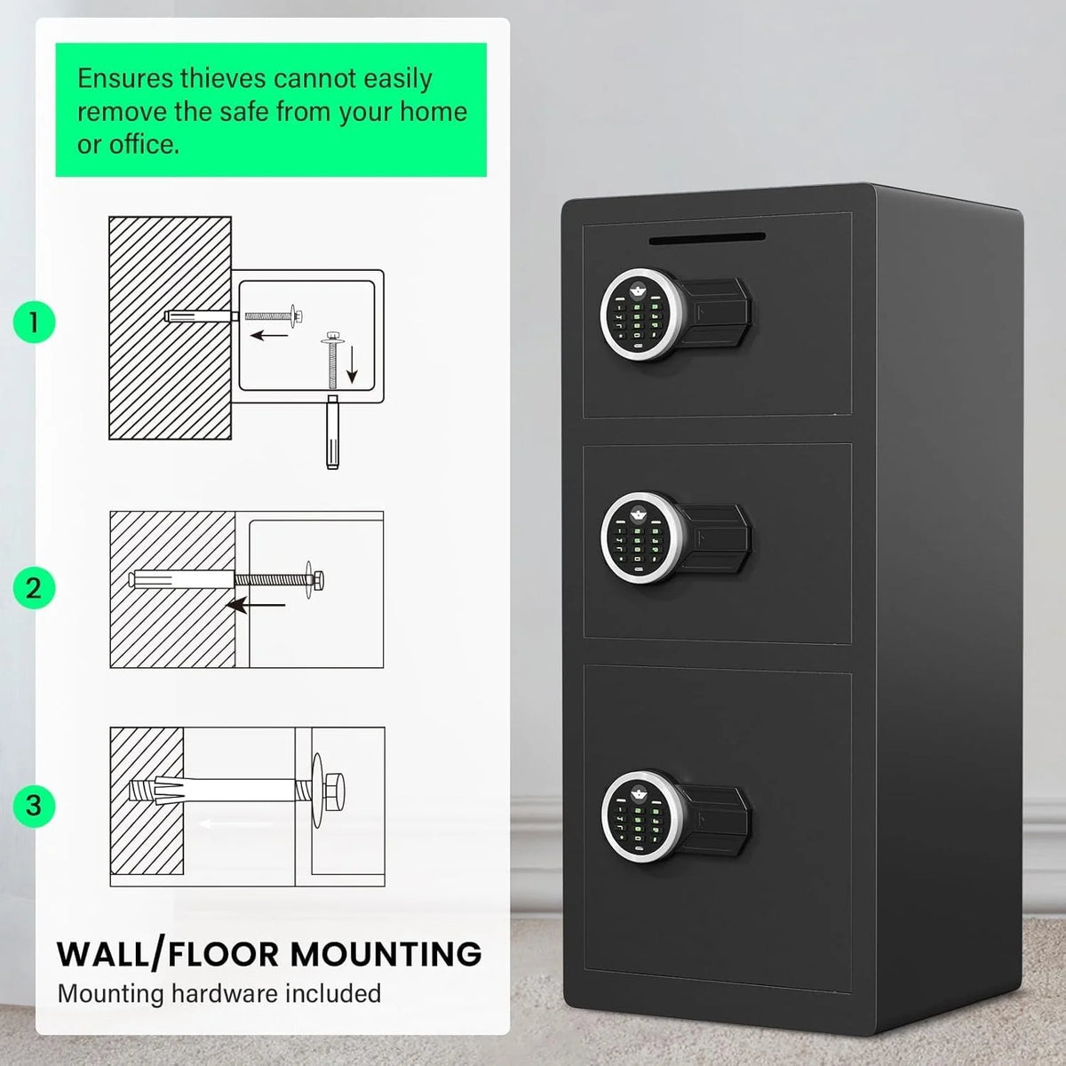 karbeen 7.0 Cu ft Large Safe Box Fireproof Waterproof, Digital KeypadHome Safe with Deposit Slot & Dual Alarm System, Money Safe With Mute Function and LED Light, Security Box for Money Valuables