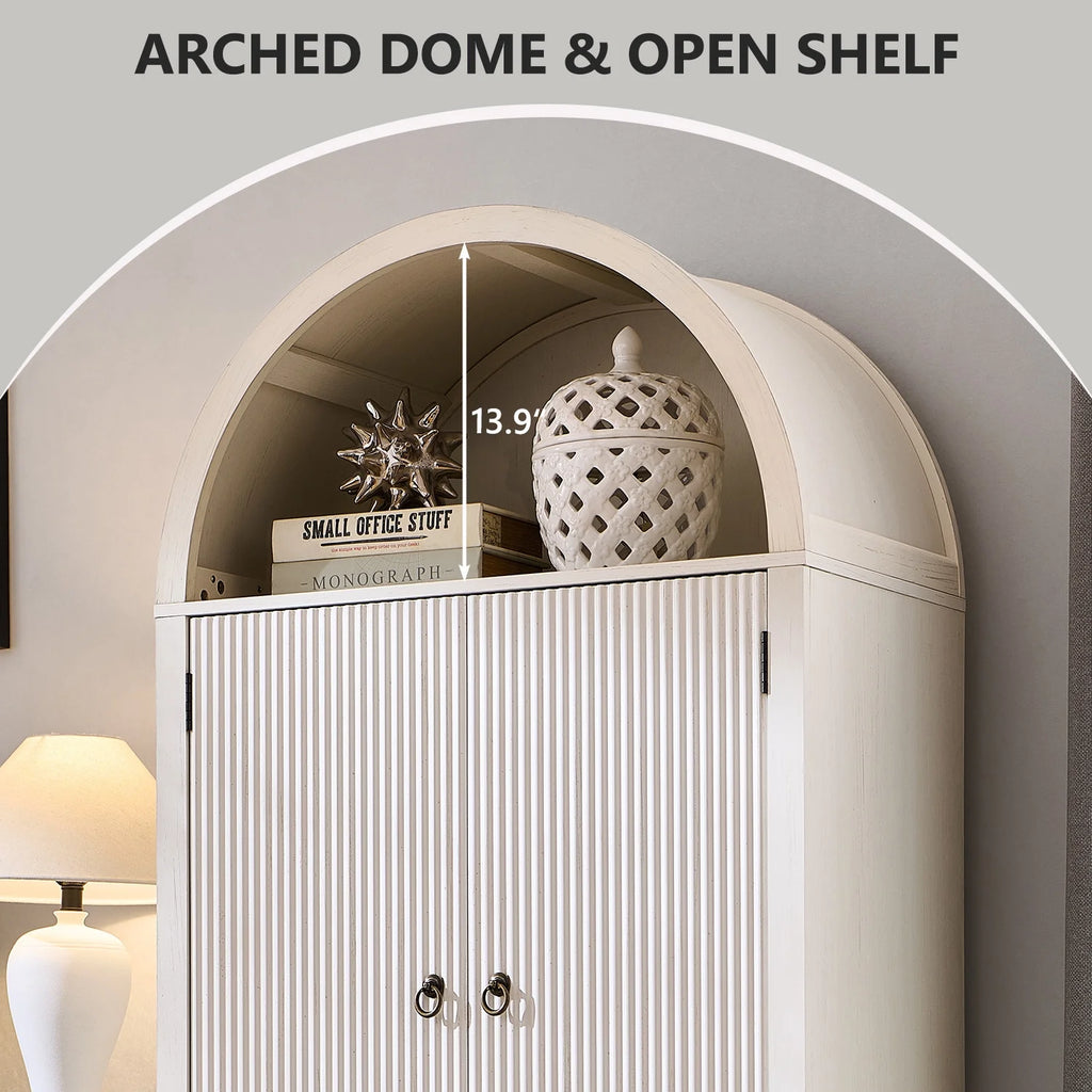 SinCiDo Arched Kitchen Pantry Storage Cabinet, 71-Inch Tall Wood Adjustable Shelves, 2 Doors, 2 Drawers