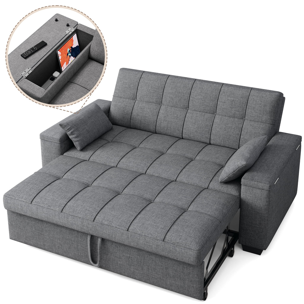 Sofa Bed, Lofka 3-in-1 Convertible Sleeper Sofa with Storage, Adjustable Backrest & Pull Out Function - Sleeper Chair for Small Space, Apartment, Dark Grey
