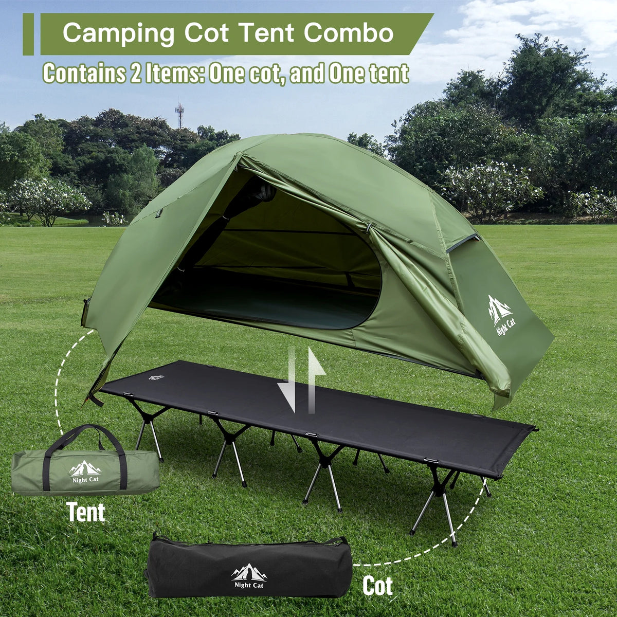 Night Cat Camping Cot Tent Waterproof 1 Person Off-Road Combo