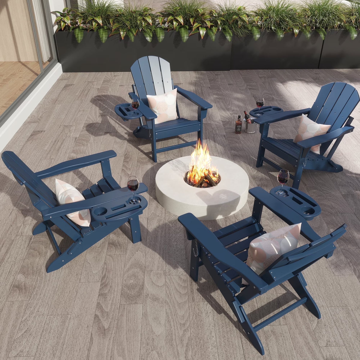 FOOWIN HDPE Plastic Adirondack Chairs Set of 4, Black