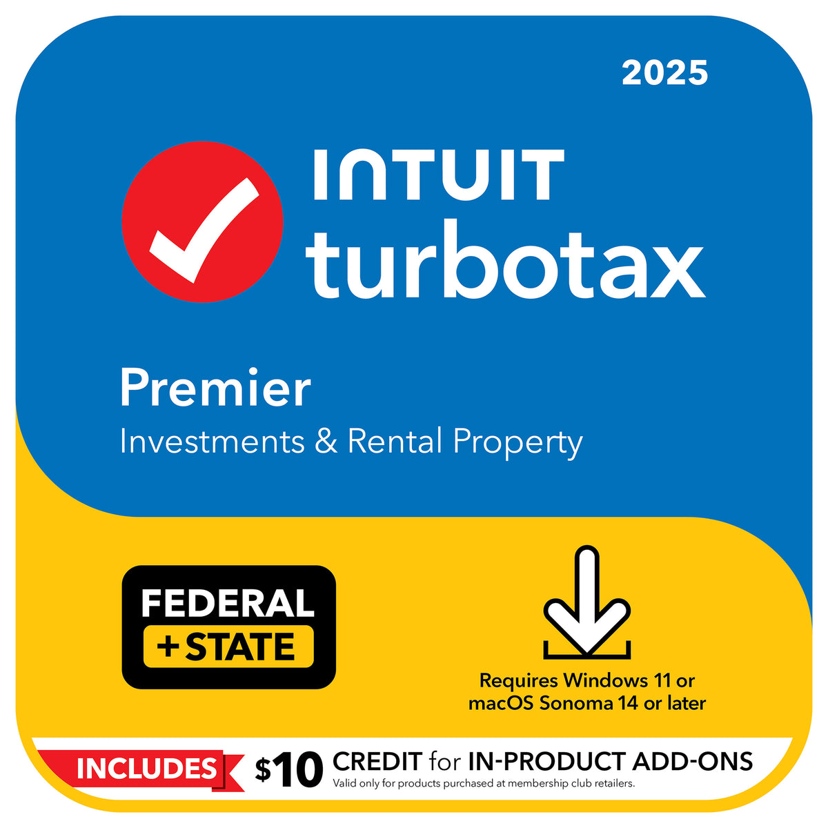 TurboTax Premier 2025 Federal E-File + State Download for Win11/Mac14, + $10 Credit In-Product