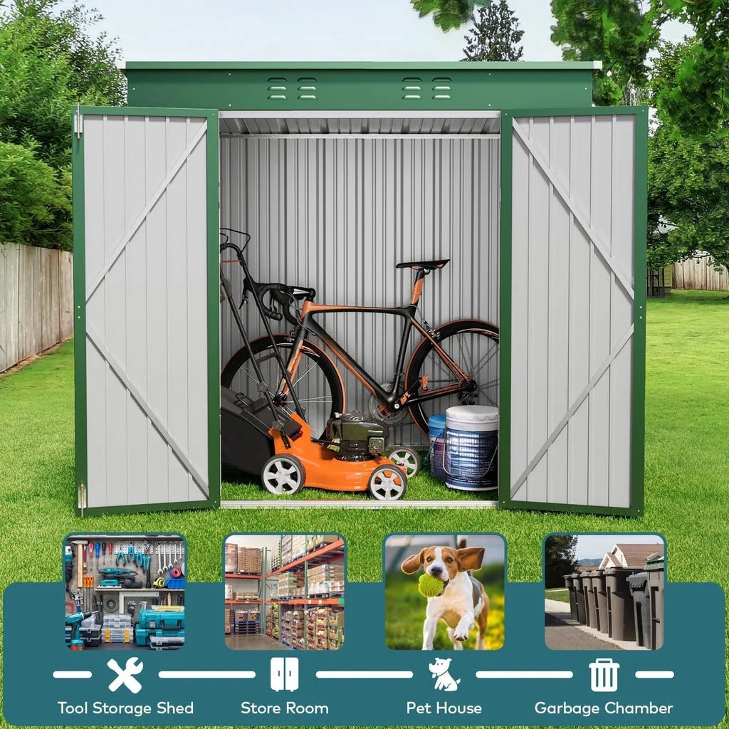 8x6 ft Outdoor Storage Shed on Sale, Sheds & Outdoor Storage with Lockable Doors, Metal Garden Shed by Durable Galvanized Steel for Patio, Lawn - Dark Gray