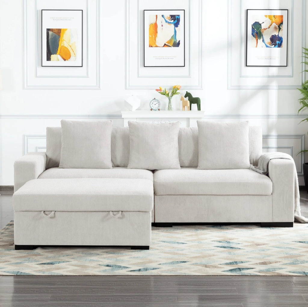 Gewnee 103.5-Inch Modular Corduroy Sofa Set with Solid Wood Legs, High-Density Foam, Suitable for Living Room/Bedroom/Office