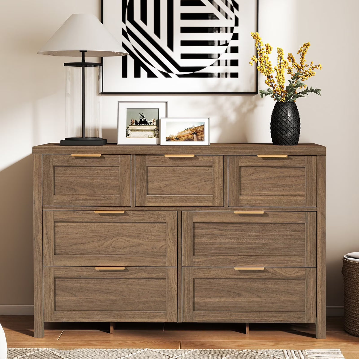 ARKANTOS Wooden 6 Drawer Double Dressers, Wide Chests of Drawers for Bedroom, Natural Oak