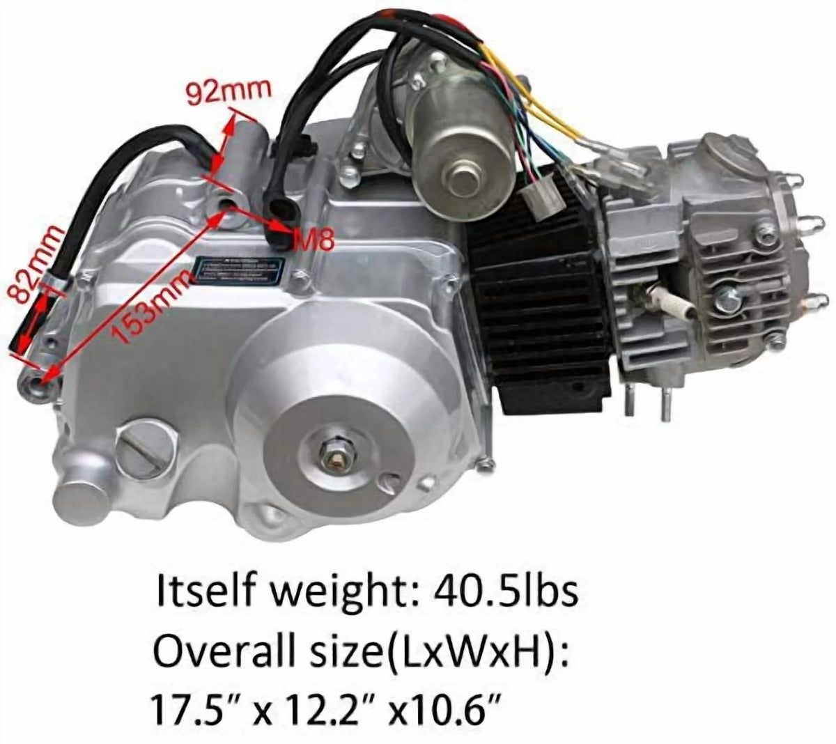 125cc Semi Auto Engine Motor 3 Speed + Reverse Electric Start w/Wiring Harness + Battery+ Exhaust+ Complete Kit for ATV Quad Buggy Go Kart Four Wheelers Taotao Coolster 50cc 70cc 90cc 110cc