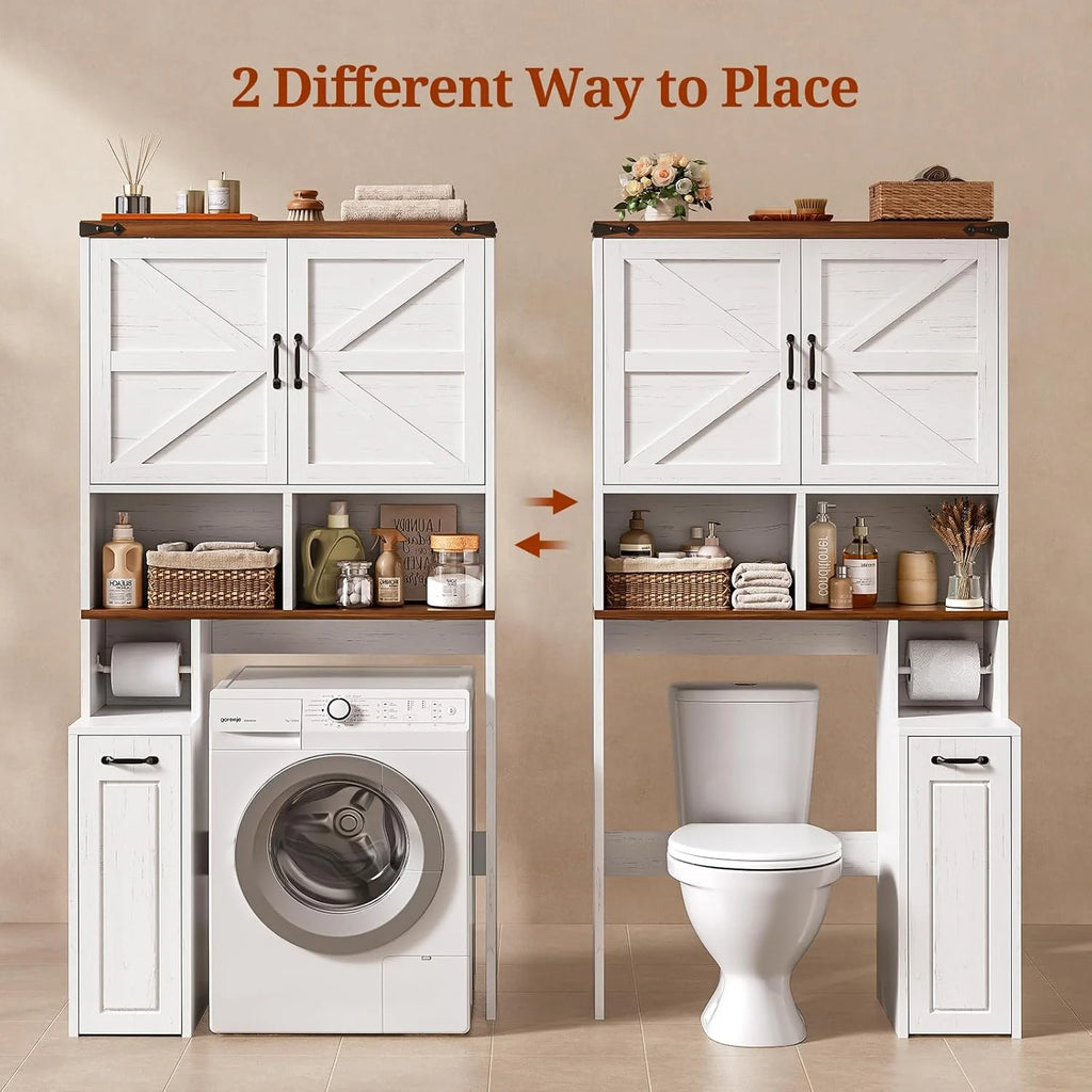 Frhnenha Over The Toilet Storage Cabinet with Pulley, Bathroom Storage Cabinet, with Adjustable Shelf and Open Shelf for Bathroom, Restroom, Laundry, White