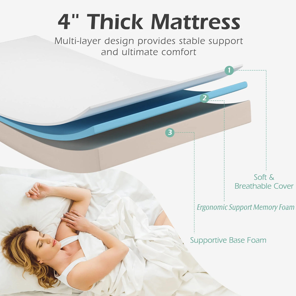 Gymax Portable Rollaway Guest Bed Folding Bed w/ Mattress Memory Foam & Dustproof Cover