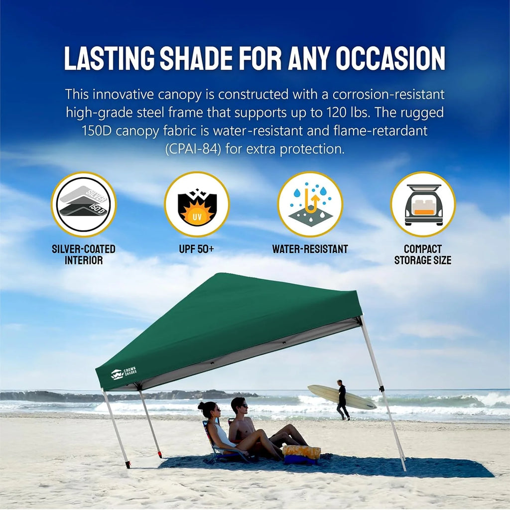 CROWN SHADES 8x8 Pop Up Canopy with One Push Setup Easy Outdoor Sun Shade for Events Parties Camping Forest Green