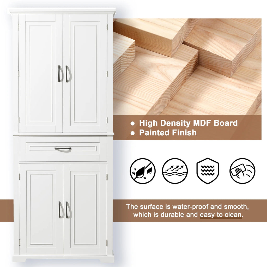 Bellemave White Tall Storage Cabinet with Adjustable Shelf Bathroom Cabinet with 1 Drawer and Storage Rack Large Freestanding Wood Cabinet Storage Organizer Floor Cabinet, White