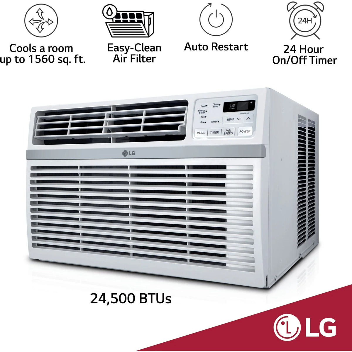 LG 8,000 BTU 340 Sq ft Window Air Conditioner with Remote Control, White, LW8016ER