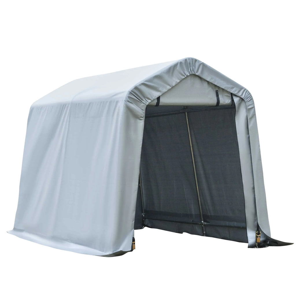 Outsunny 6'x8' Outdoor Storage Shelter with Rollup & Zipper Door, Heavy Duty Carport Shed for Motorcycle Garden Storage, Grey