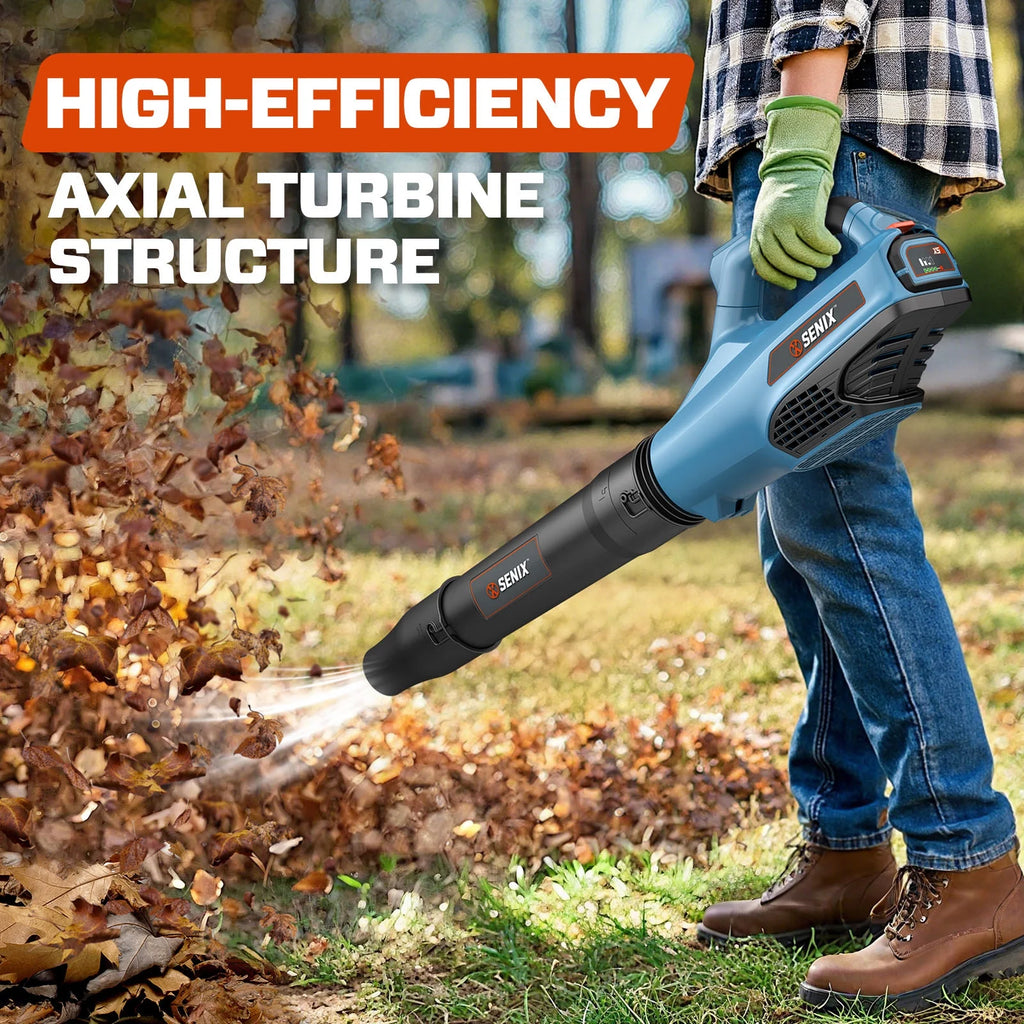 SENIX X6 60V Max* Brushless Cordless Leaf Blower with 4.0 Ah Battery and Charger, Variable Speed Up to 810CFM 170MPH, BLAX6-M1