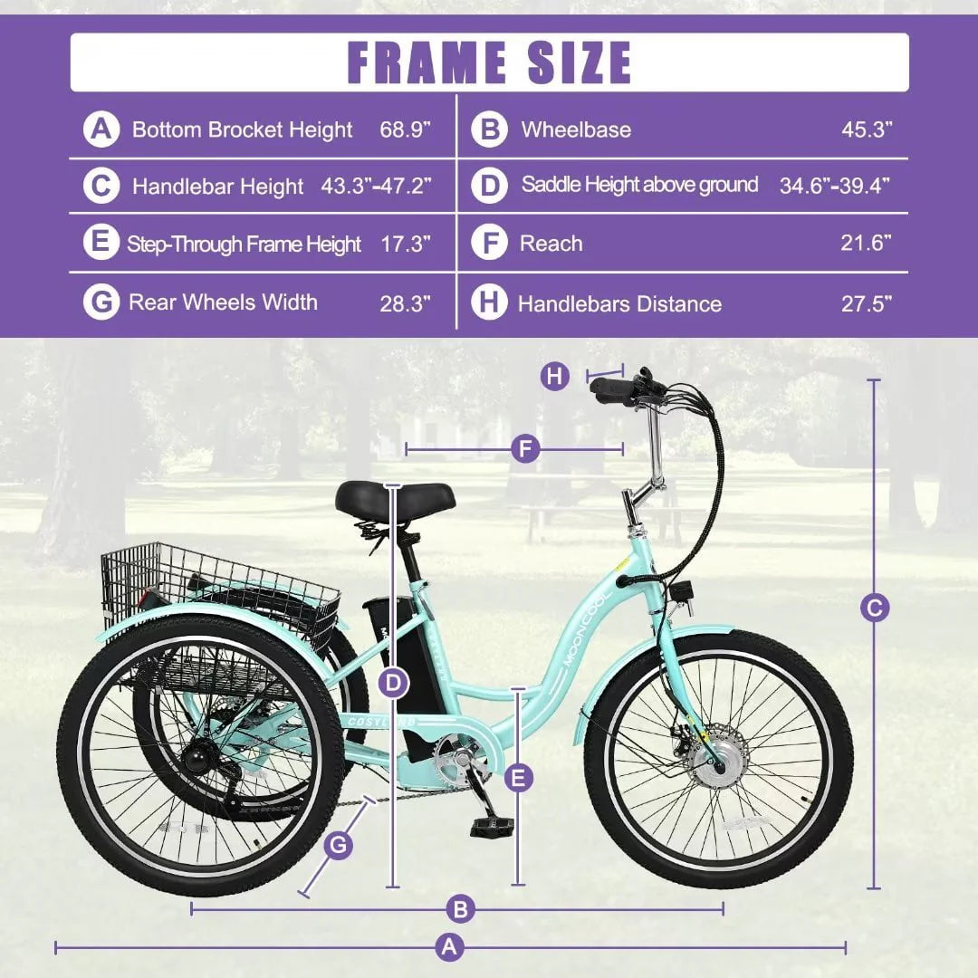Docred 24" Electric Tricycle for Adults & Seniors,7 Speed 3 Wheel E-Bike with Large Basket/Low-Step Through Frame ,350W Motor 36V/10.4AH lithium bettery, 15.5MPH
