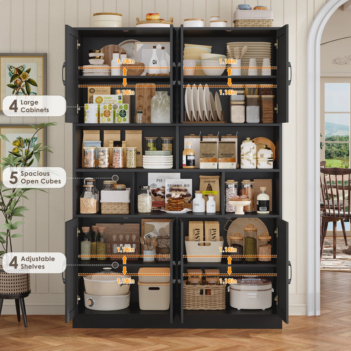 Homfa 8 Door Pantry Cabinet with Adjustable Shelves��71��H Storage Cabinet with Open Cubes for Kitchen, Dining Room, White