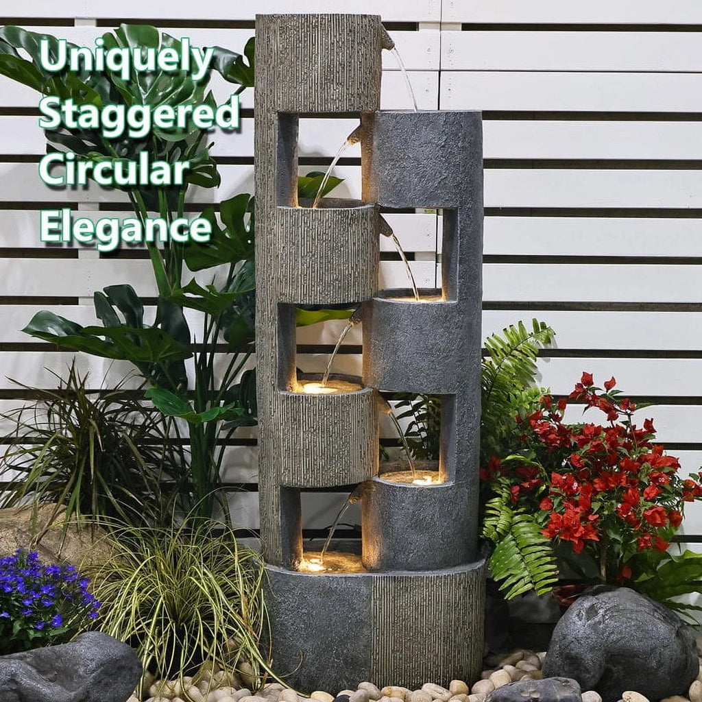 51" Outdoor Water Fountain Floor Standing Waterfalls Fountain with LED Lights for Garden, Living Room, Patio, Home Decor