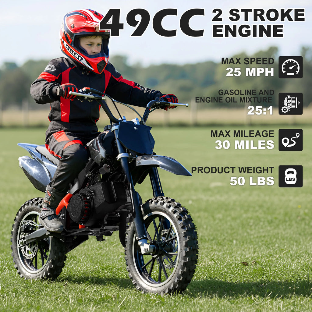 Gpower Gasoline 49cc Dirt Bike for Kids 6-15,2-Stroke Gas Power Mini Dirt Bike,1-Seater,Blue