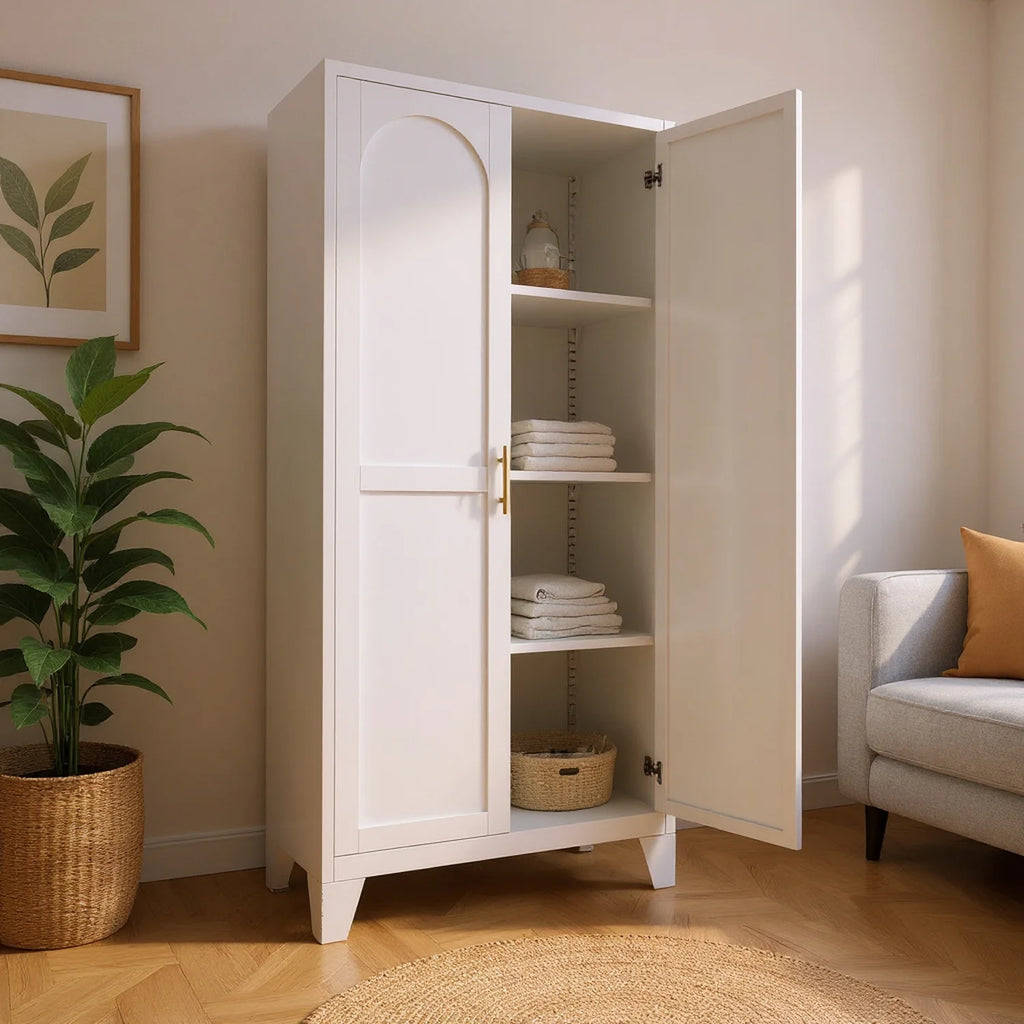 Homy Casa 70.8" White Tall Storage Cabinet with 4 Adjustable Shelves for Kitchen, Pantry Cupboard