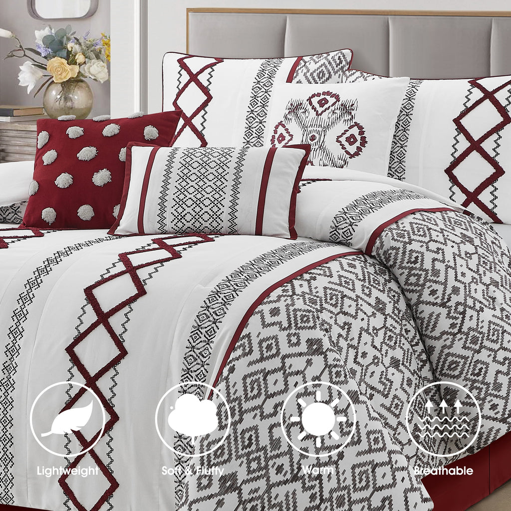 Lanco Luxury 7 Piece Cozy Boho Comforter Set Queen Beige Embroidered Girls Bedding, Premium Microfiber, All Season Home Décor
