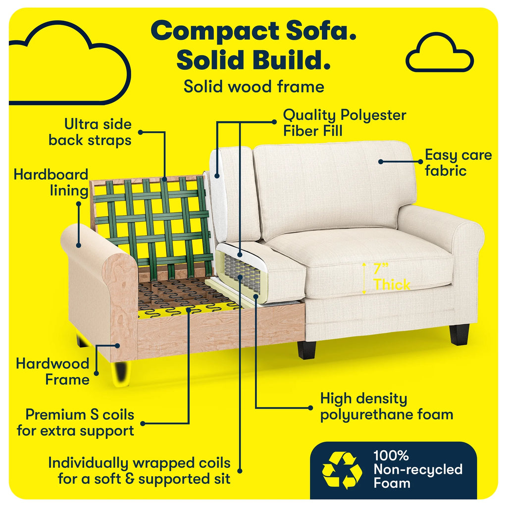Serta Copenhagen 73" Rolled Arm Sofa with Removable Covers Light Gray