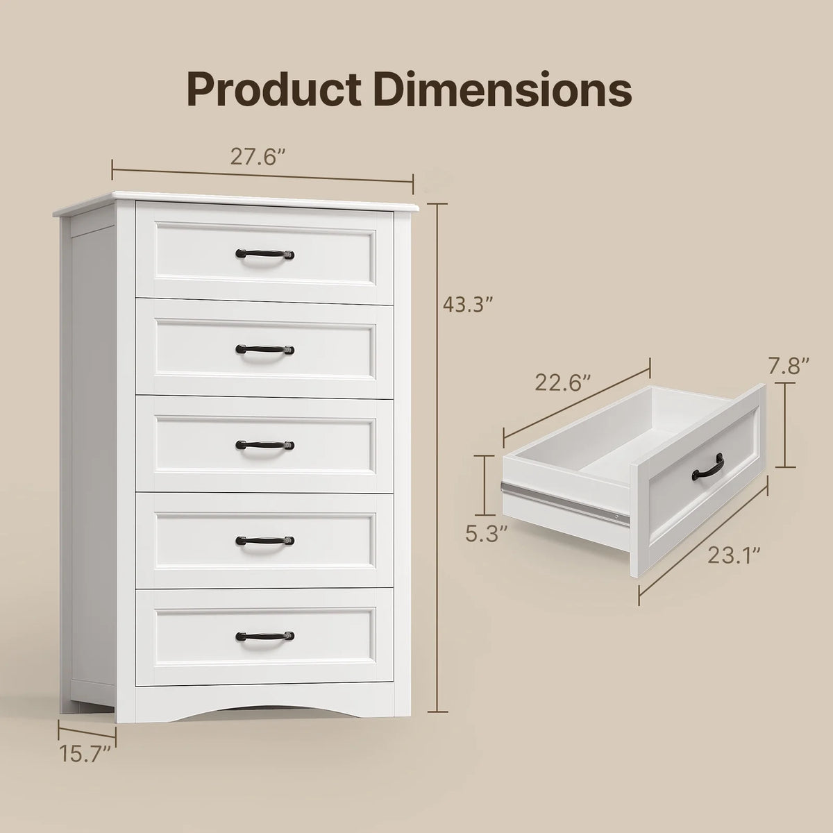 Bedroom Furniture Set, Queen Bed Frame, 2 Nightstands, 5-Drawer Dresser & 6-Drawer Dresser for Large Bedrooms