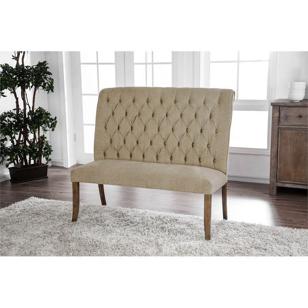 Furniture of America Landon Transitional Fabric Tufted Loveseat Bench in Gray