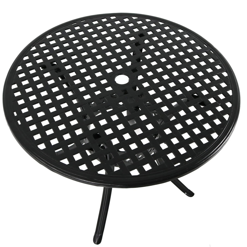 Sunnydaze Decorative Lattice 33" Round Cast Aluminum Outdoor Dining Table with Umbrella Hole