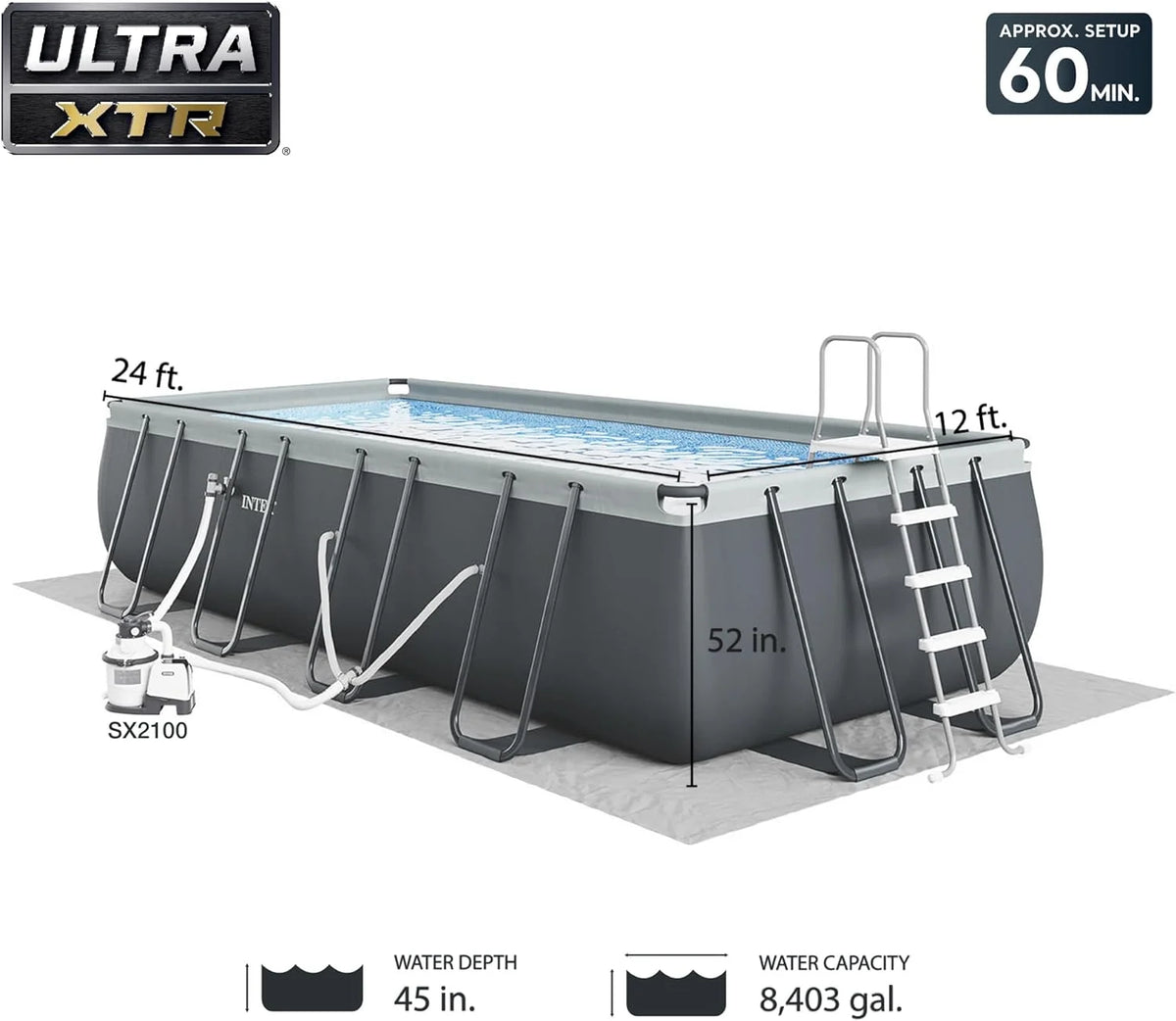 Intex 18Ft x 52In Ultra XTR Rectangular Frame Swimming Pool Kit with Canopy