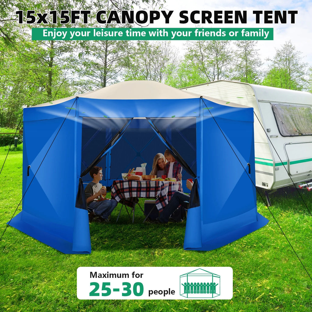COBIZI 8x8 Pop up Gazebo Tent, Ez up Waterproof Screen Tent Screen House, Portable Outdoor Canopy Sun Shelter with 3 Sidewalls, Carry Bag & Ground Stakes for Camping, Garden and Picnics, Gray