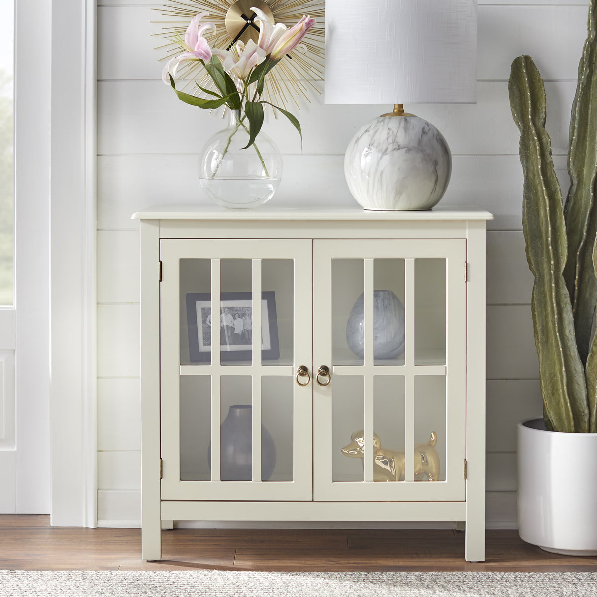 Simple Living  Portland 2-Door Glass Cabinet Antique White