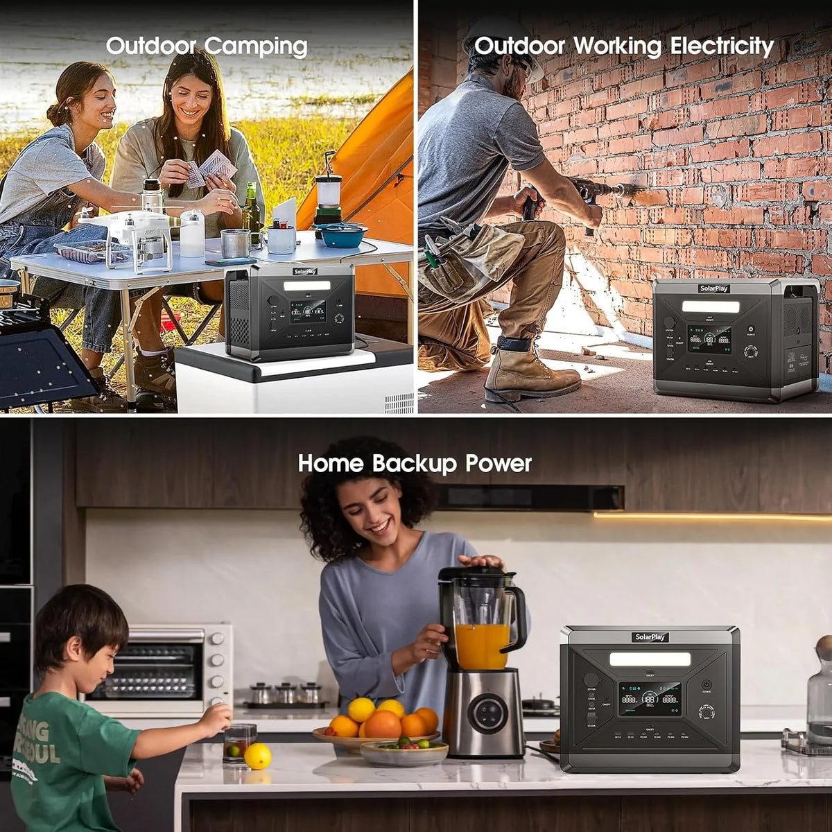 SolarPlay Portable Power Station, 2500W/2304Wh Large Capacity Solar Generator, with 400W Solar Panel, 4 AC Outlets (5000W Peak), Emergency Power Station for Home, Camping, Outdoor Battery Backup